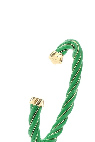 Shop Bottega Veneta Woman Grass Green Nappa Leather Twist Bracelet