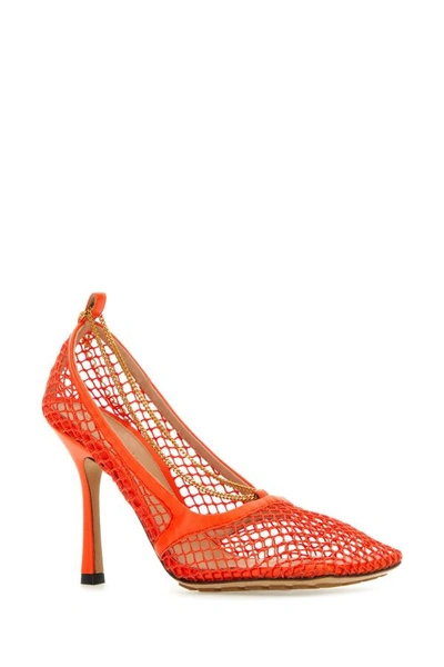 Shop Bottega Veneta Woman Orange Mesh Stretch Pumps