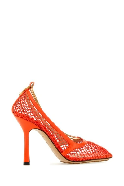 Shop Bottega Veneta Woman Orange Mesh Stretch Pumps