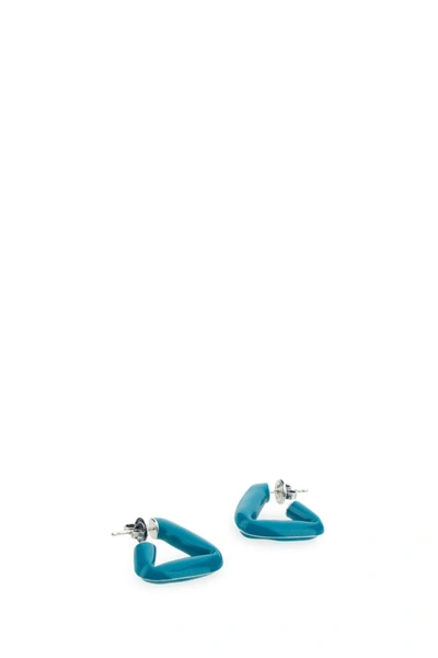 Bottega Veneta Woman Teal Green 925 Silver Fold Earrings In Blue