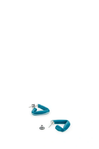 Bottega Veneta Woman Teal Green 925 Silver Fold Earrings In Blue