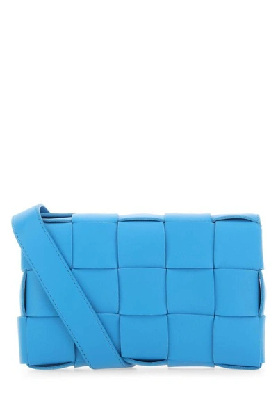 Shop Bottega Veneta Woman Turquoise Leather Small Cassette Crossbody Bag In Blue