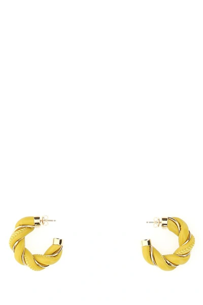 Shop Bottega Veneta Woman Yellow Nappa Leather And 925 Silver Twist Earrings