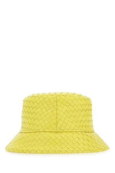 Shop Bottega Veneta Woman Yellow Nappa Leather Hat