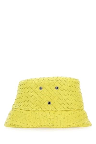 Shop Bottega Veneta Woman Yellow Nappa Leather Hat