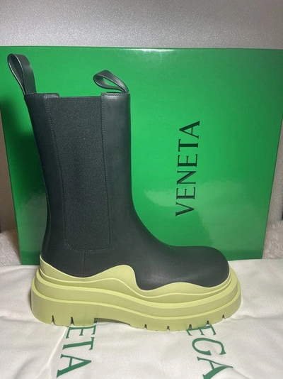 Shop Bottega Veneta Women Green The Tire Leather Ankle Boots/booties In Yellow