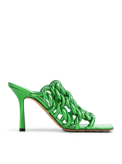 Shop Bottega Veneta Women Stretch Sandal Reflection Weave In Green