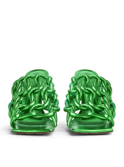 Shop Bottega Veneta Women Stretch Sandal Reflection Weave In Green