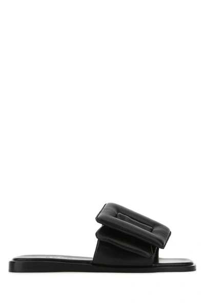 Boyy Black Leather Puffy Slippers In Black