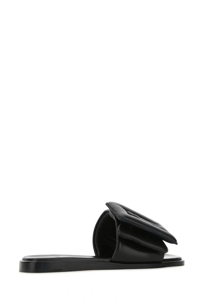 Boyy Black Leather Puffy Slippers In Black