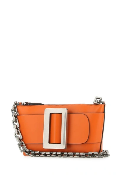 Shop Boyy Woman Orange Leather Buckle Shoulder Bag In Silver