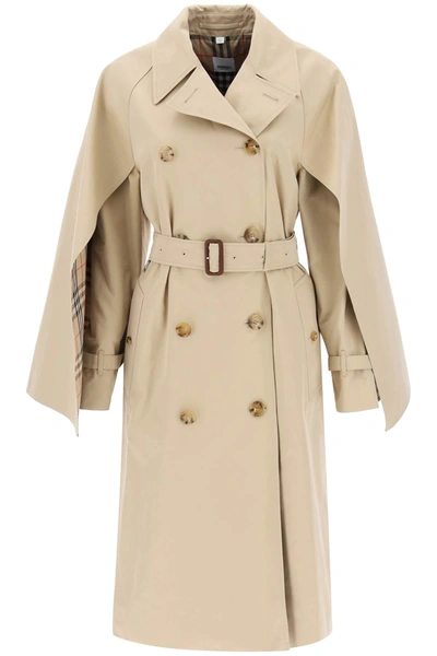 Shop Burberry 'ness' Double-breasted Raincoat In Cotton Gabardine Women In Cream