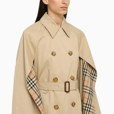 Shop Burberry Honey Cotton Double-breasted Trench Coat Women In Cream