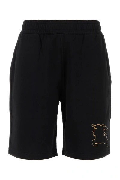 Shop Burberry Man Black Cotton Bermuda Shorts