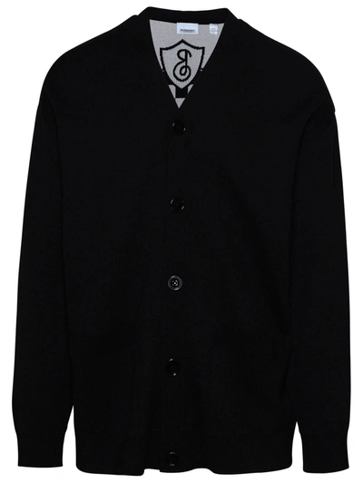 Shop Burberry Man Chesterfield Cardigan In Black Wool Blend