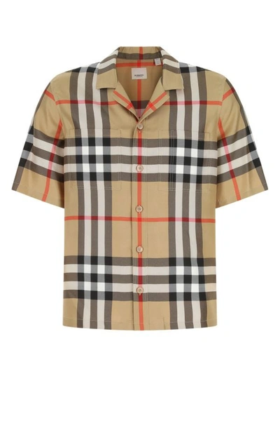 Shop Burberry Man Embroidered Silk Shirt In Multicolor