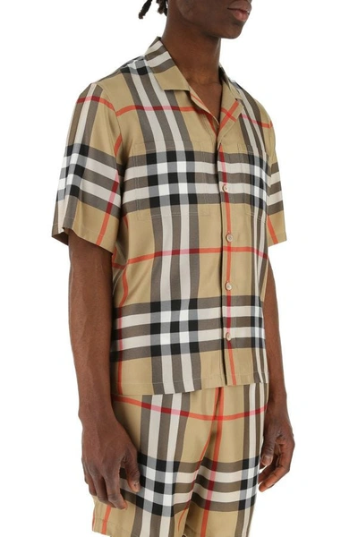 Shop Burberry Man Embroidered Silk Shirt In Multicolor