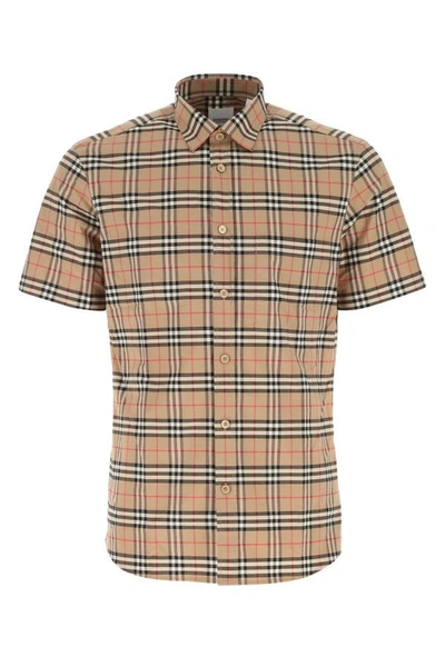 Shop Burberry Man Embroidered Stretch Cotton Shirt In Multicolor