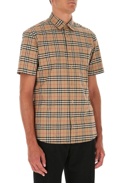 Shop Burberry Man Embroidered Stretch Cotton Shirt In Multicolor