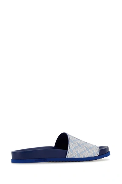 Shop Burberry Man Printed Leather Slippers In Multicolor