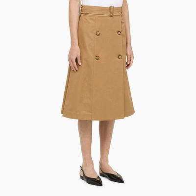 Shop Burberry Medium Camel Cotton Skirt Women In Cream