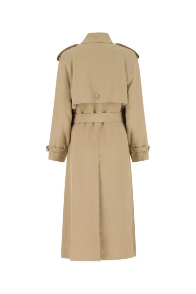 Shop Burberry Woman Beige Viscose Trench Coat In Brown