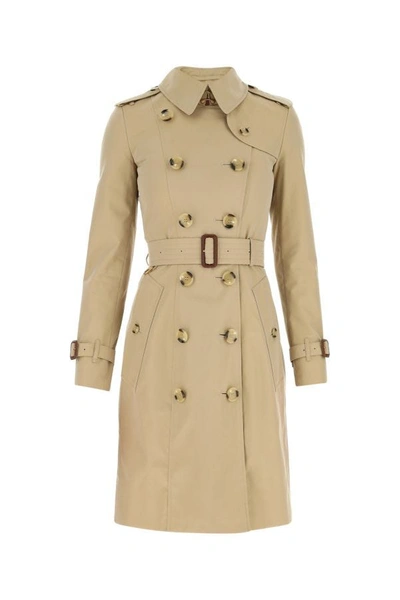 Shop Burberry Woman Cappuccino Cotton Trench Coat In Brown