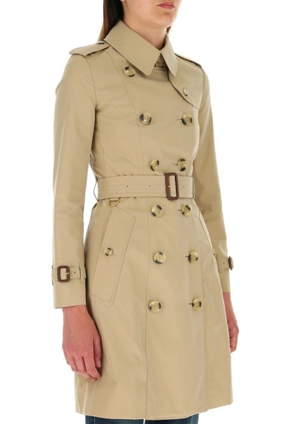 Shop Burberry Woman Cappuccino Cotton Trench Coat In Brown