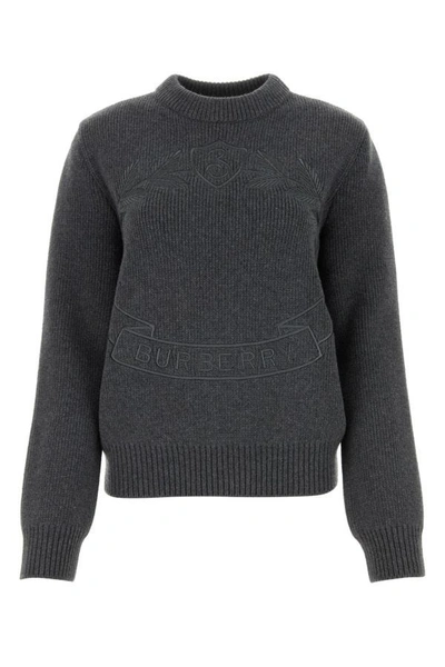 Shop Burberry Woman Dark Grey Wool Blend Sweater In Gray