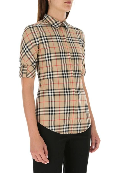 Shop Burberry Woman Embroidered Stretch Poplin Shirt In Multicolor