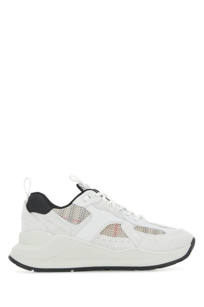 Shop Burberry Woman Multicolor Suede And Mesh Sneakers
