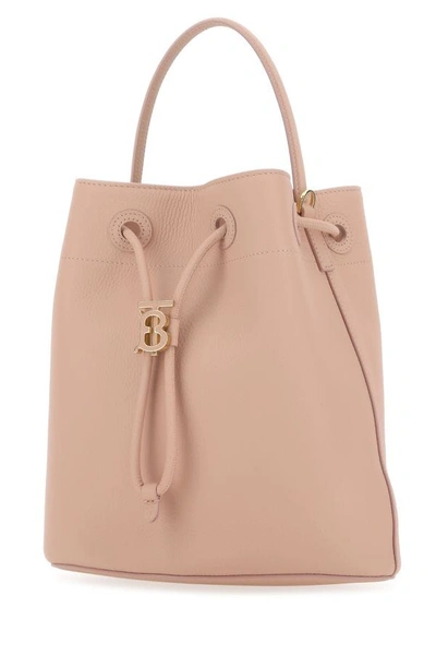 Shop Burberry Woman Pink Leather Small Tb Bucket Bag