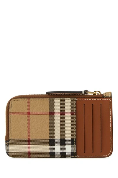 Burberry Mini Leather Wallet With Iconic Check Pattern And Zip Closure In Multicolor