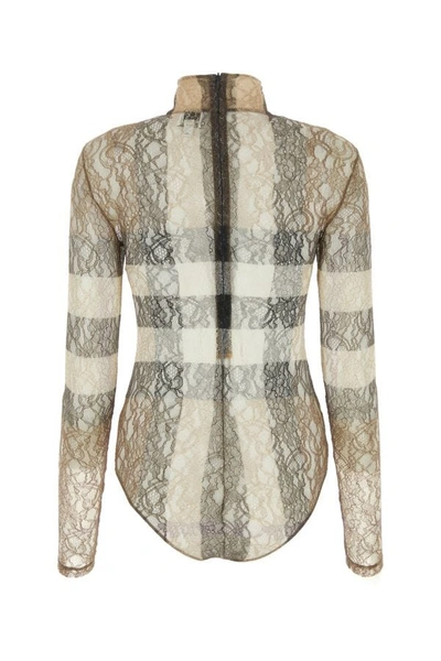 Shop Burberry Woman Printed Lace Bodysuit In Multicolor