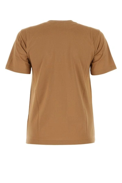 Shop Burberry Woman Camel Cotton T-shirt In Brown