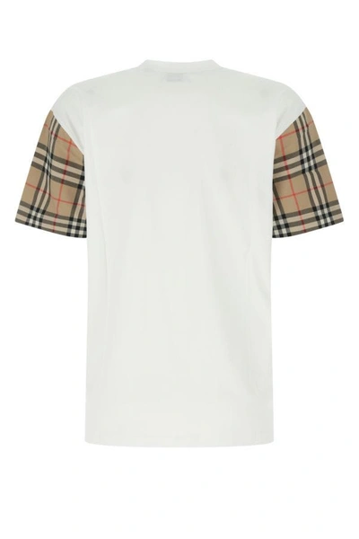 Burberry White T-shirt With Vintage Check Motif On The Sleeves In Cotton Woman In White