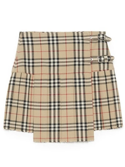 Shop Burberry Women Beige Vintage Check Kilt Skirt In Brown