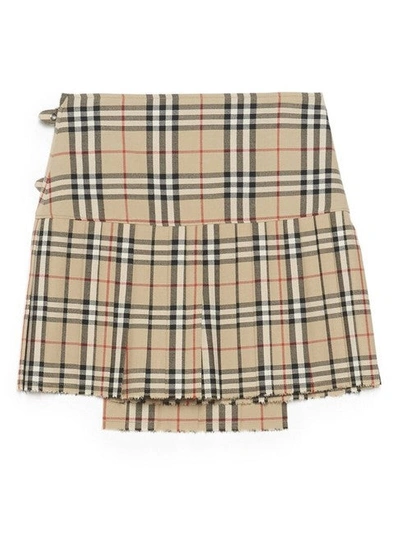 Shop Burberry Women Beige Vintage Check Kilt Skirt In Brown