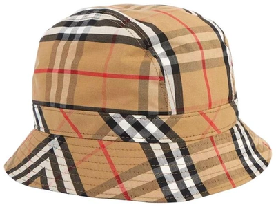 Shop Burberry Women Camel Bucket Checked Cotton-blend Twill Size Small Hat In Brown