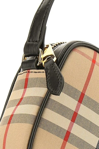 Shop Burberry Women Classic Checked  Beige Leather Shoulder Bag In Cream
