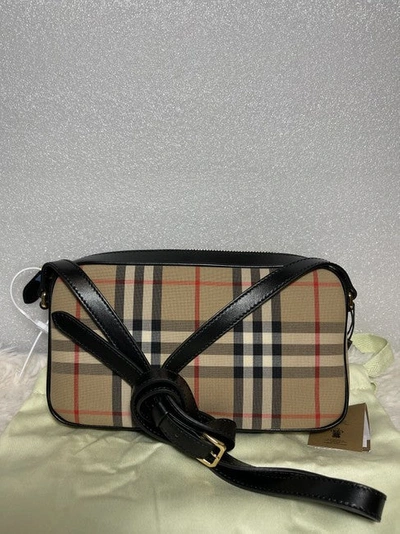 Shop Burberry Women Classic Checked  Beige Leather Shoulder Bag In Cream