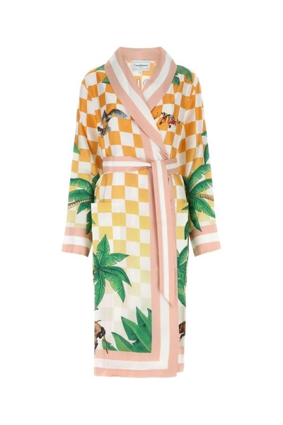 Shop Casablanca Woman Printed Silk Tennis Club Prive Robe In Multicolor
