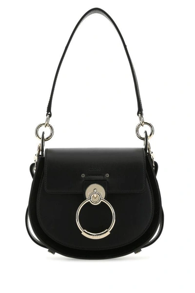 Shop Chloé Chloe Woman Black Leather And Suede Small Tess Handbag
