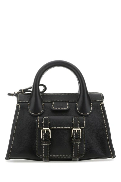 Shop Chloé Chloe Woman Black Leather Mini Edith Handbag