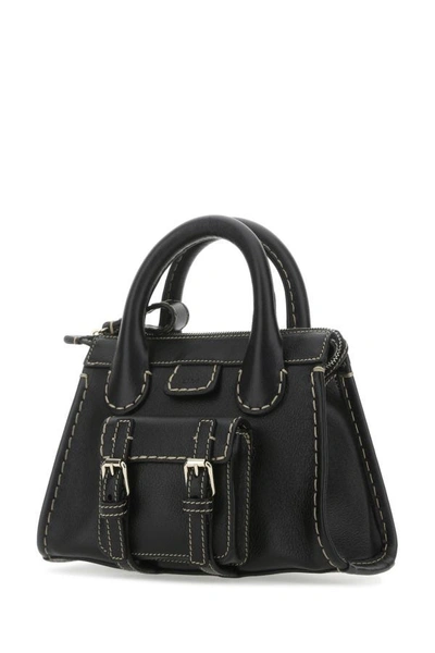 Shop Chloé Chloe Woman Black Leather Mini Edith Handbag