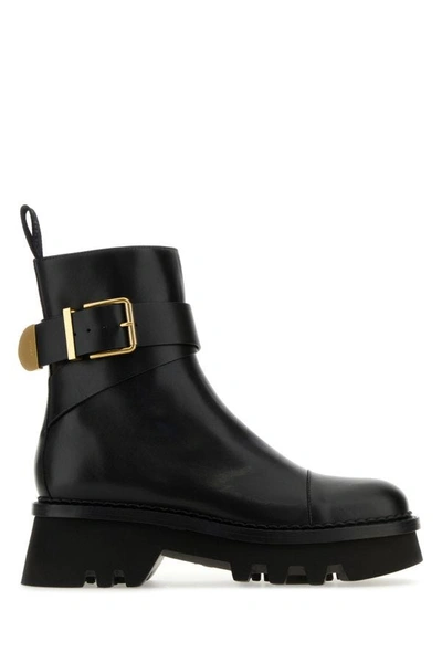 Shop Chloé Chloe Woman Black Leather Owena Ankle Boots