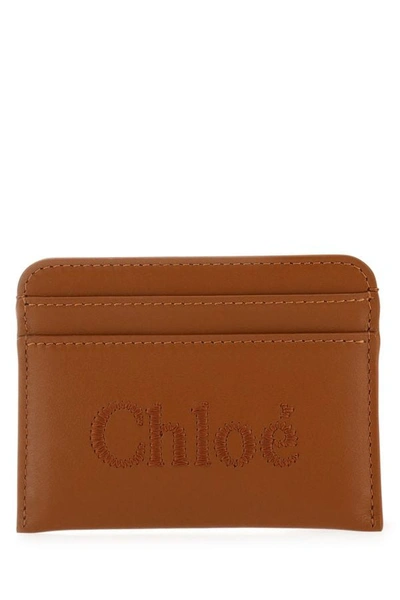 Chloé Chloe Sense Embroidered Logo Card Holder In Brown