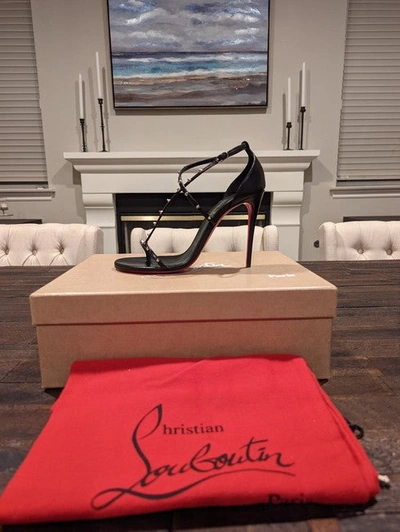 Shop Christian Louboutin Women Black Riojana Spikes 100 Leather Sandals