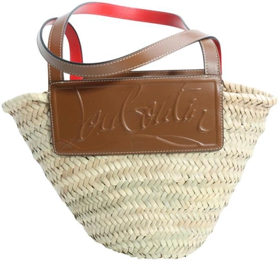 Shop Christian Louboutin Women Loubishore Woven And Embossed Leather Beige Straw Tote In Cream