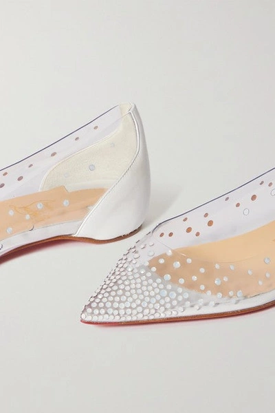 Shop Christian Louboutin Women White Follies Crystal-embellished Pvc And Leather Point-toe Flats